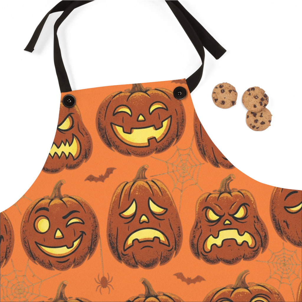 Halloween Pumpkin Apron — Jack-O'-Lantern Patterned Kitchen Apron for Baking & Parties