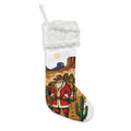 Western Santa Flannel Christmas Stocking with Faux Fur Cuff