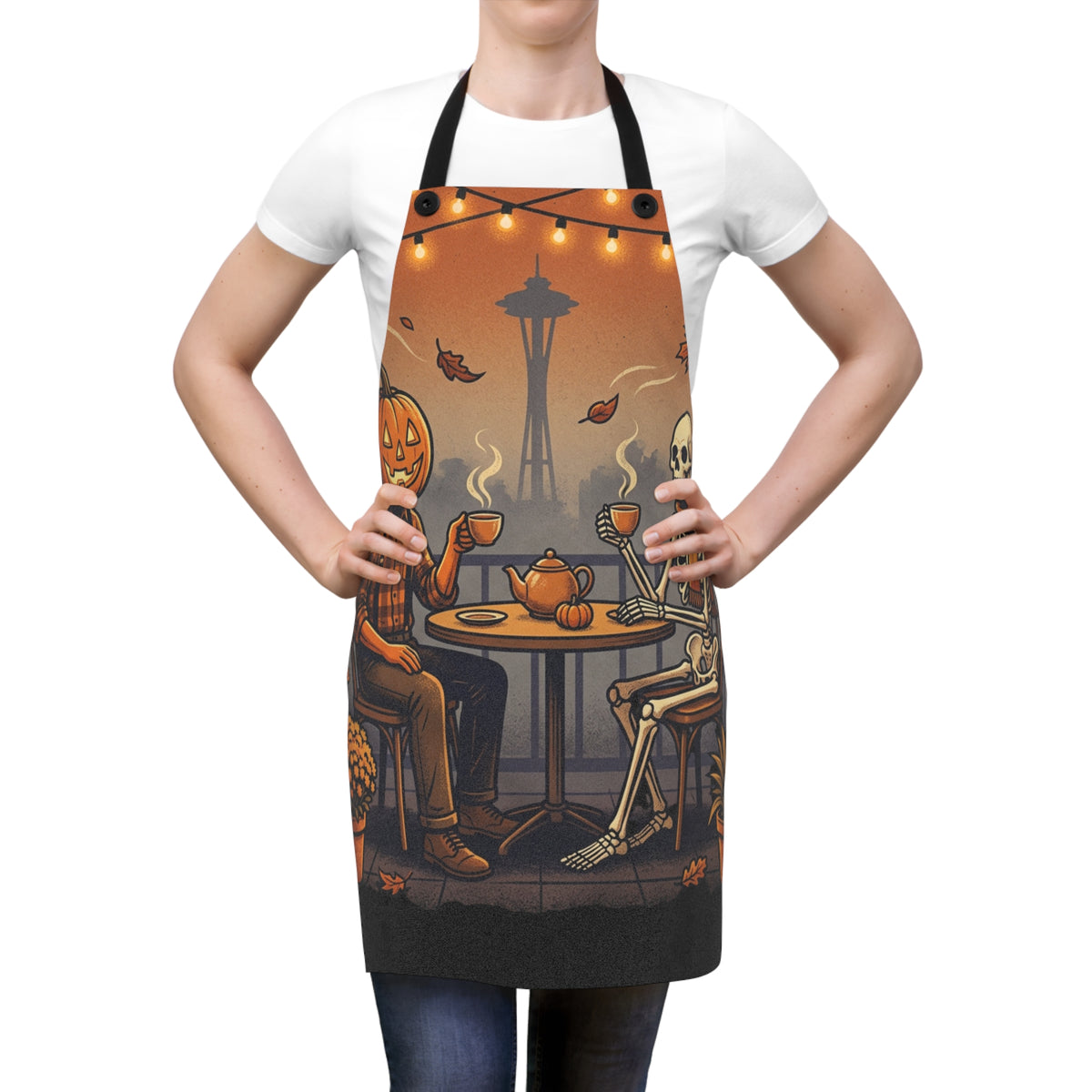 Halloween Pumpkin Head & Skeleton Coffee Apron