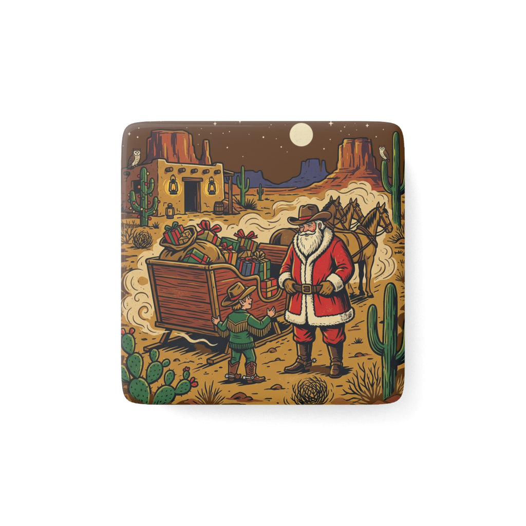 Southwest Santa Porcelain Magnet — Desert Christmas Holiday Gift