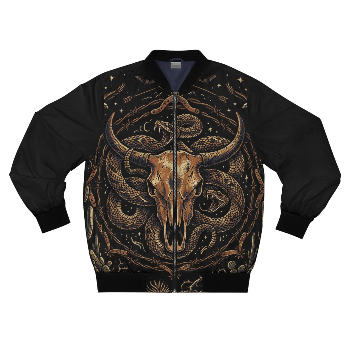 Western Skull & Serpent Bomber Jacket — Dark Sky Outpost Bisbee Graphic