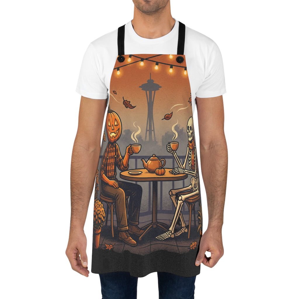 Halloween Pumpkin Head & Skeleton Coffee Apron