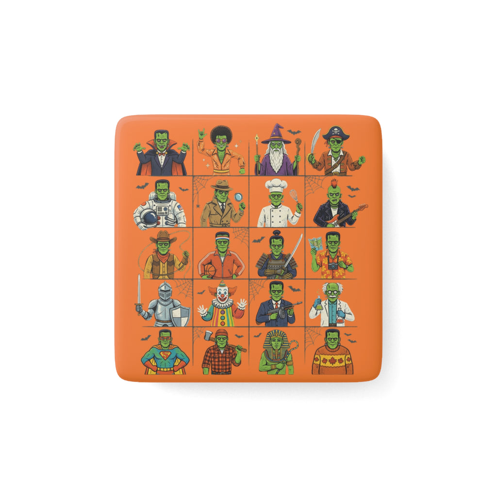 Cute Frankenstein Character Grid Porcelain Magnet — Halloween Refrigerator Magnet