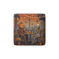 Halloween Date Night Porcelain Magnet — Pumpkin Head & Skeleton Cafe Scene