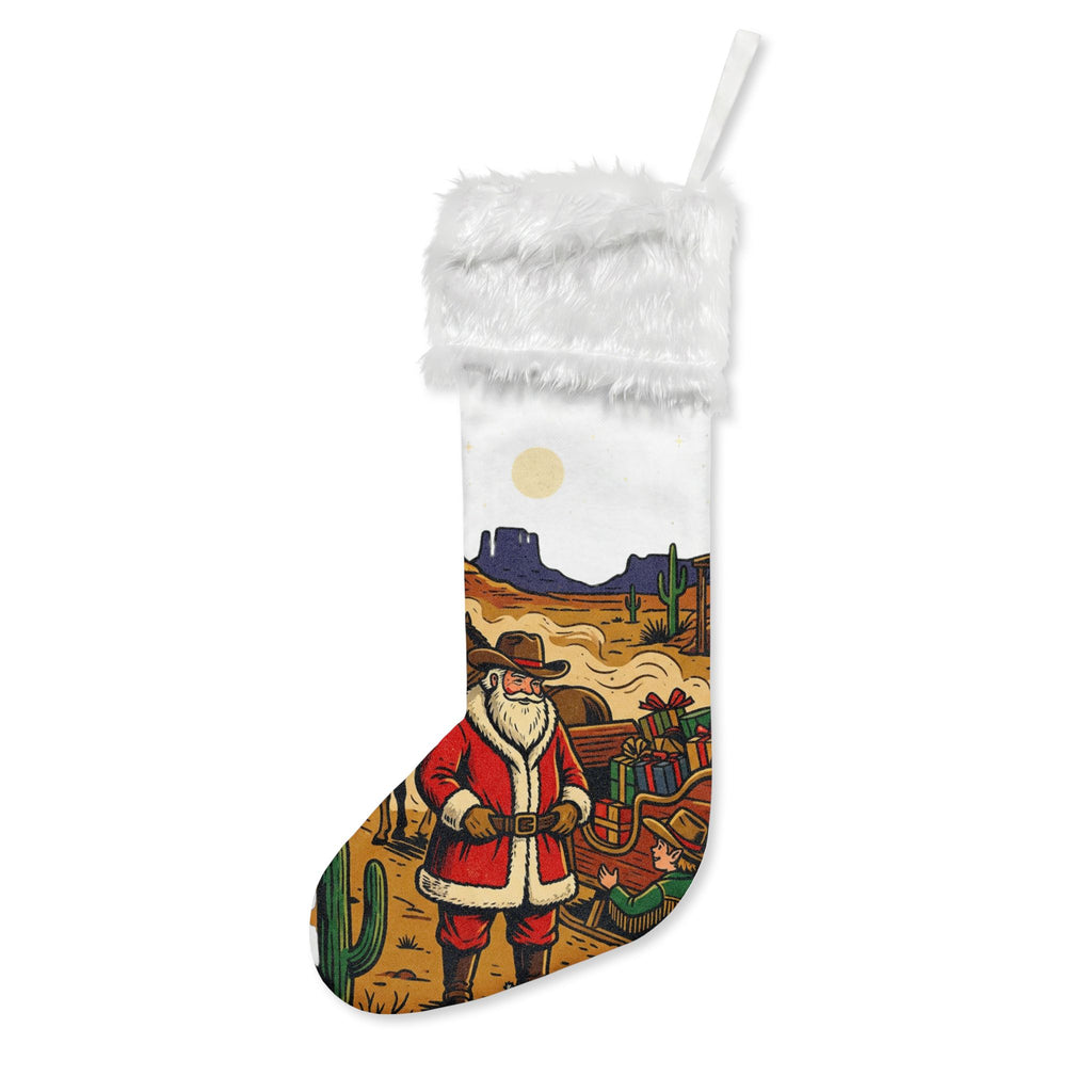 Western Santa Flannel Christmas Stocking with Faux Fur Cuff