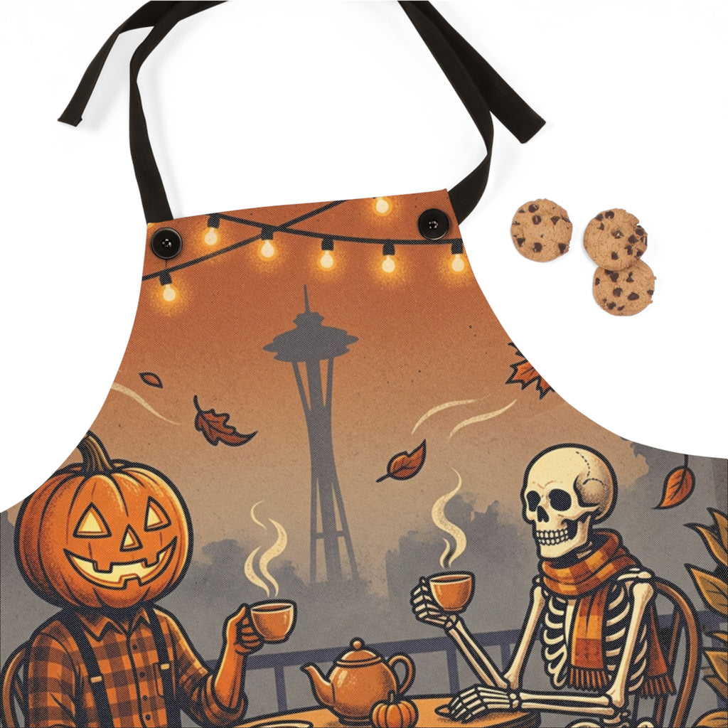 Halloween Pumpkin Head & Skeleton Coffee Apron