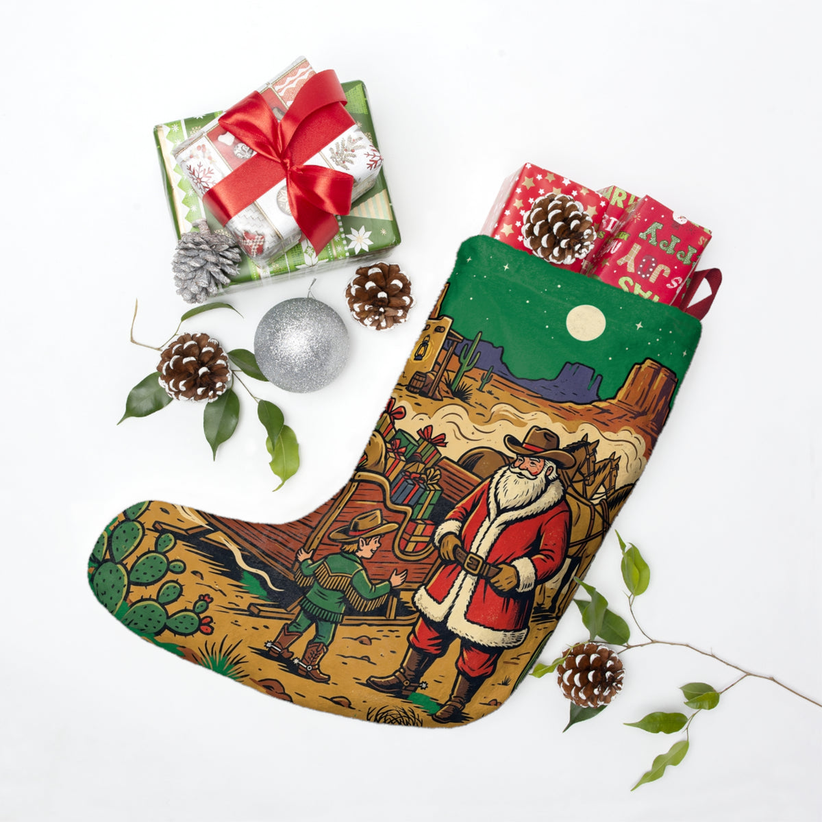 Western Santa Christmas Stocking