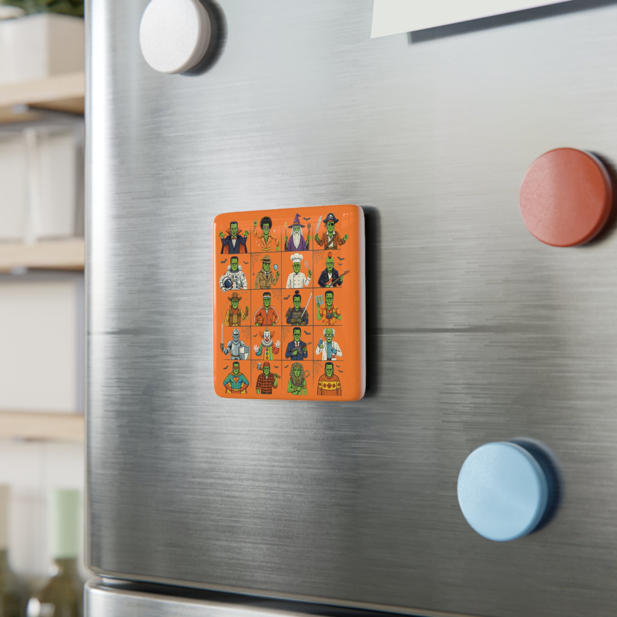 Cute Frankenstein Character Grid Porcelain Magnet — Halloween Refrigerator Magnet