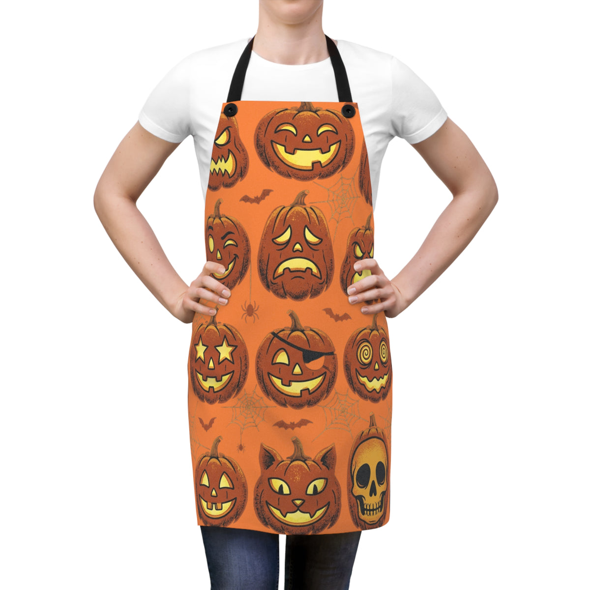 Halloween Pumpkin Apron — Jack-O'-Lantern Patterned Kitchen Apron for Baking & Parties