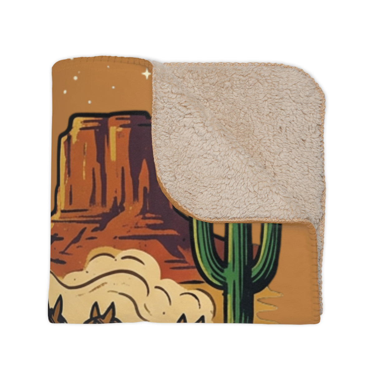 Western Santa Sherpa Blanket – Christmas Cowboy Desert Holiday Throw