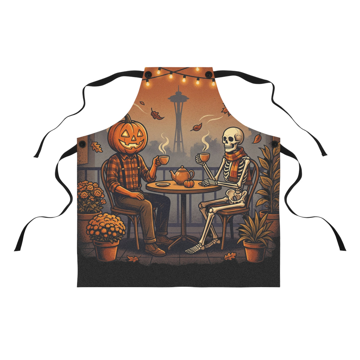 Halloween Pumpkin Head & Skeleton Coffee Apron