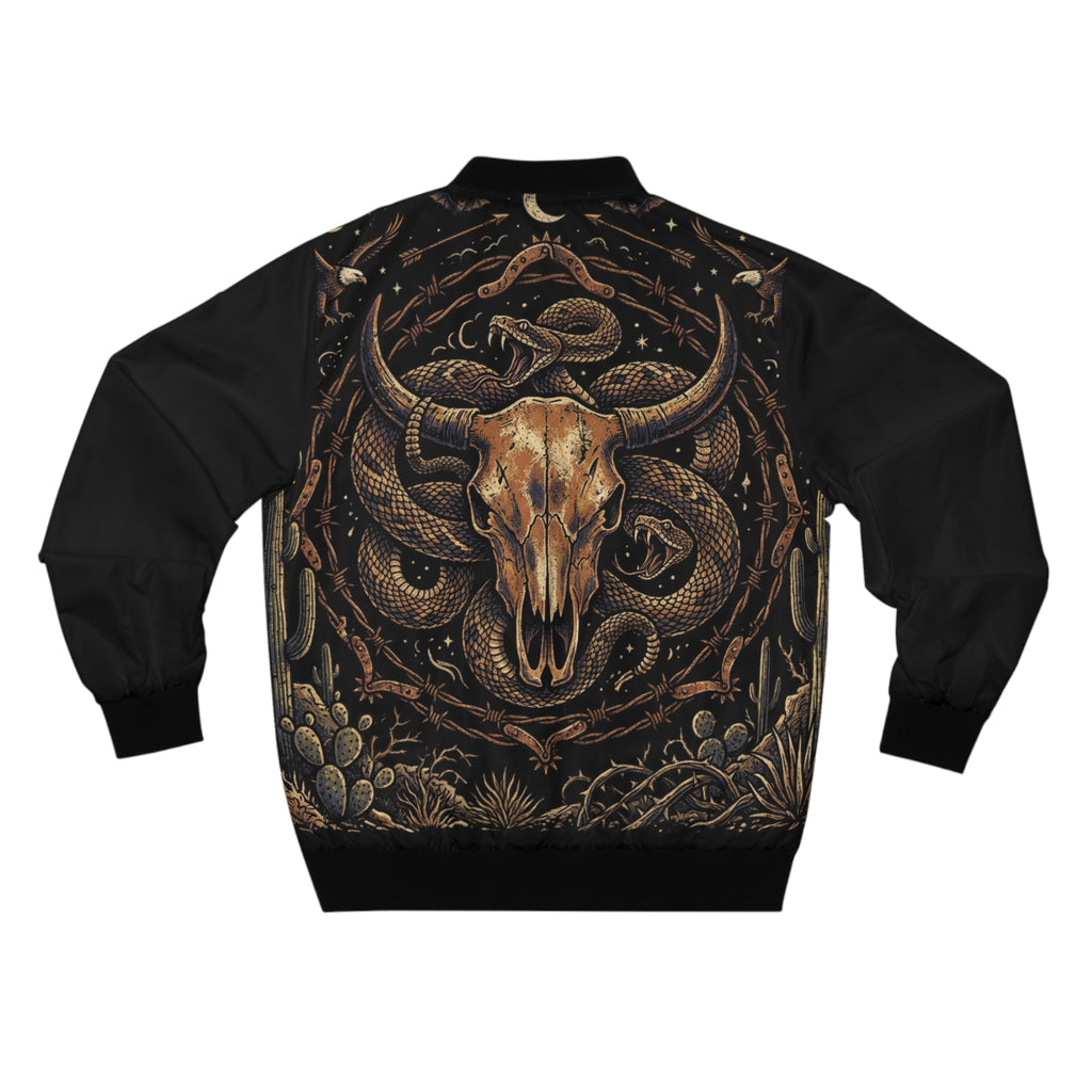 Dark Western Bull Skull Snake Bomber Jacket