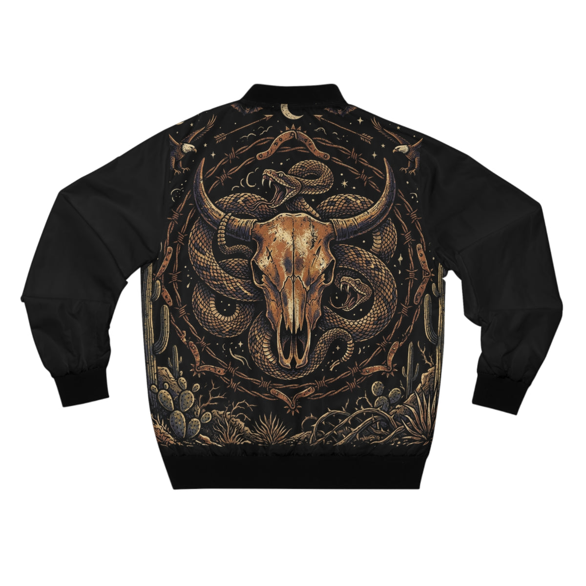 Dark Western Bull Skull Snake Bomber Jacket