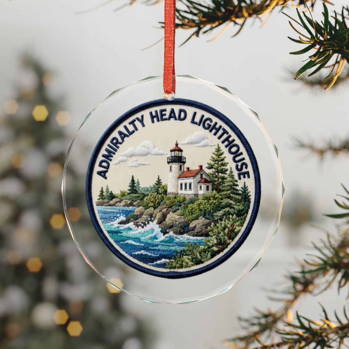 Admiralty Head Lighthouse Glass Ornament – Coastal Holiday Keepsake - Dark Sky Outpost