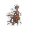 Afro Chic Café Sticker — Stylish Black Woman Relaxing with Coffee - Dark Sky Outpost