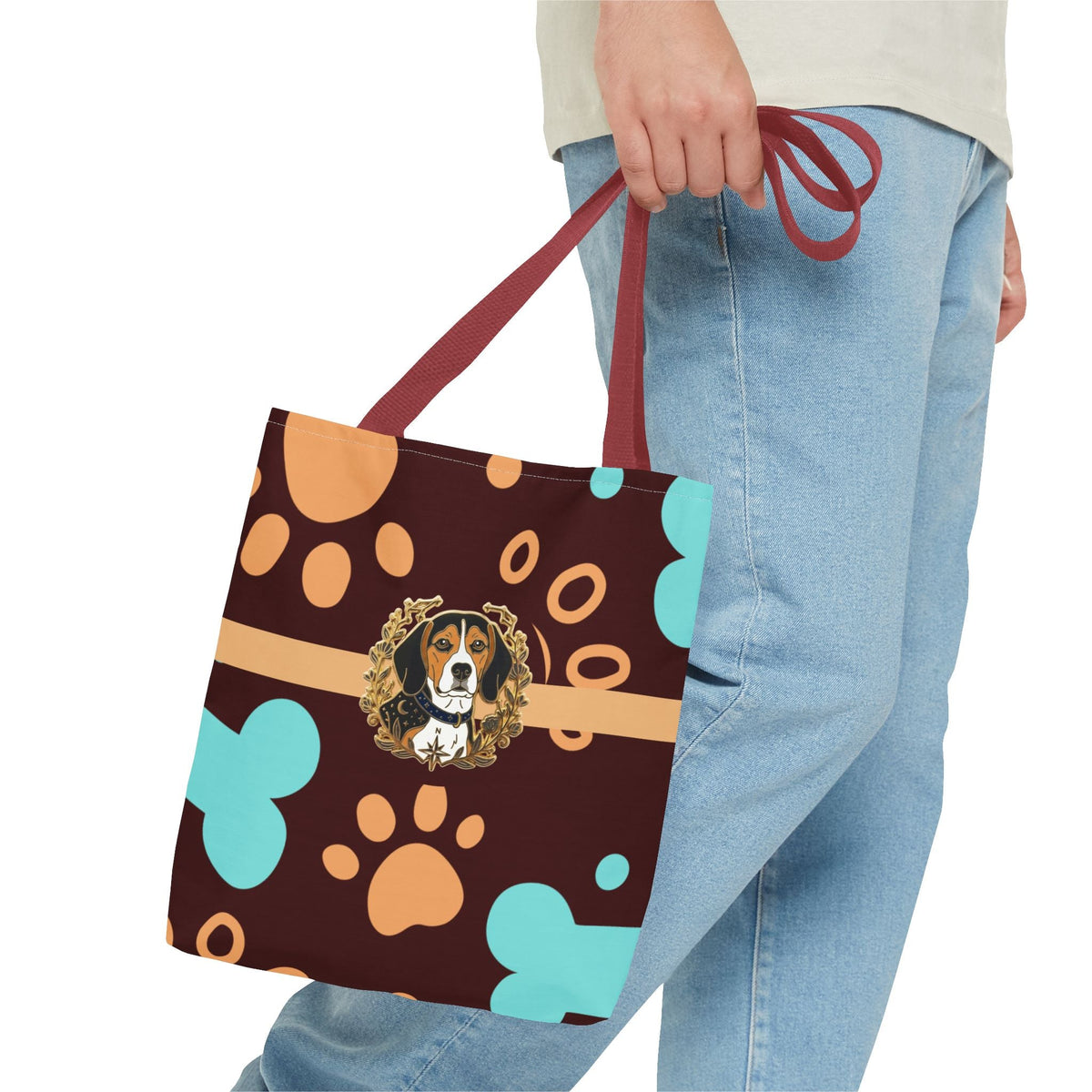 Beagle Paw Print Tote — Colorful Dog Bone Pattern AOP Tote Bag - Dark Sky Outpost