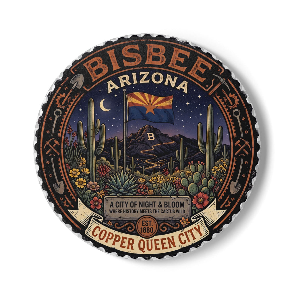 Bisbee Arizona Ceramic Coaster – Copper Queen City Nightscape Souvenir - Dark Sky Outpost
