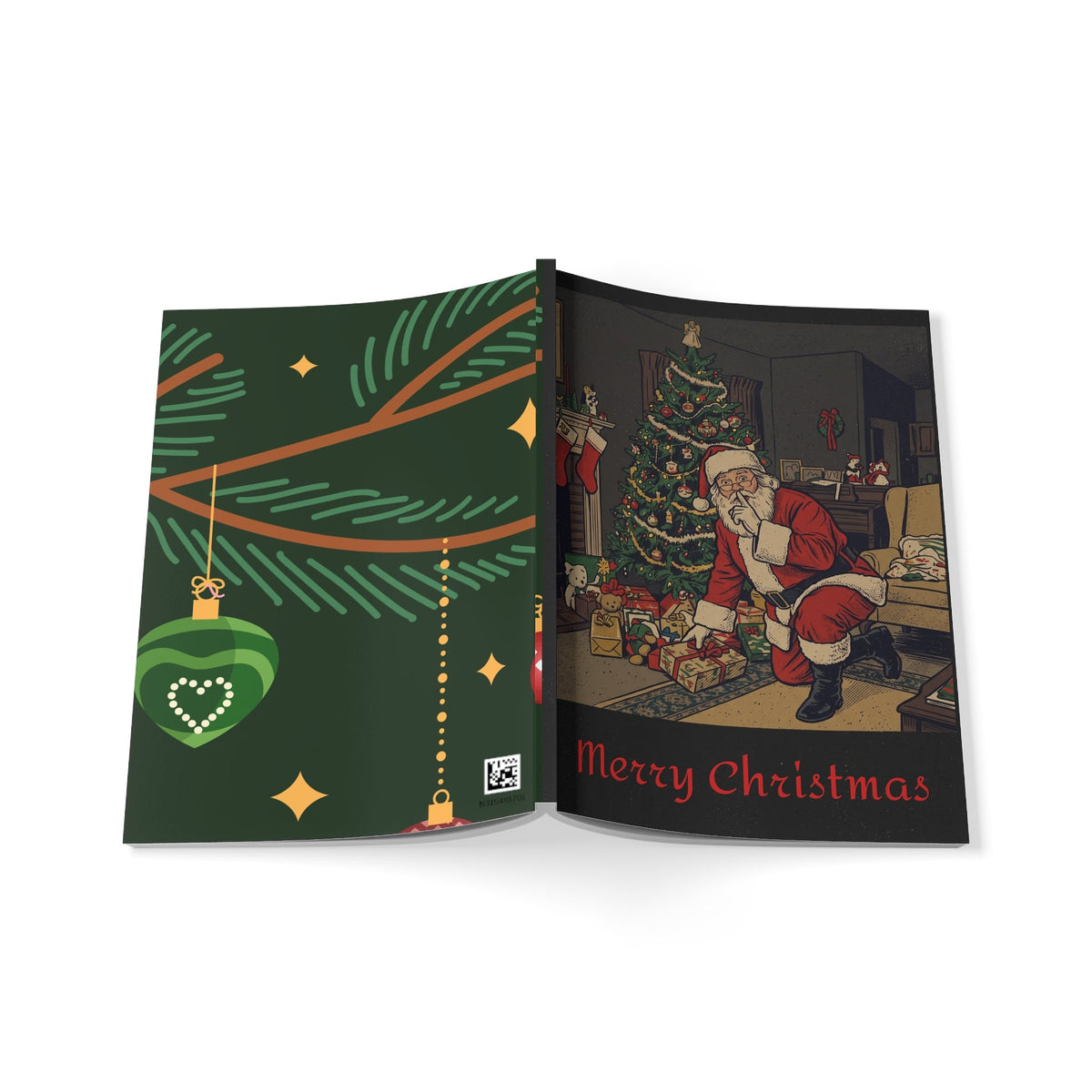 Christmas Santa Notebook — A5 Softcover Holiday Journal with Vintage Santa and Ornaments - Dark Sky Outpost