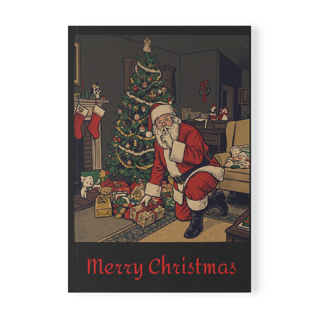Christmas Santa Notebook — A5 Softcover Holiday Journal with Vintage Santa and Ornaments - Dark Sky Outpost