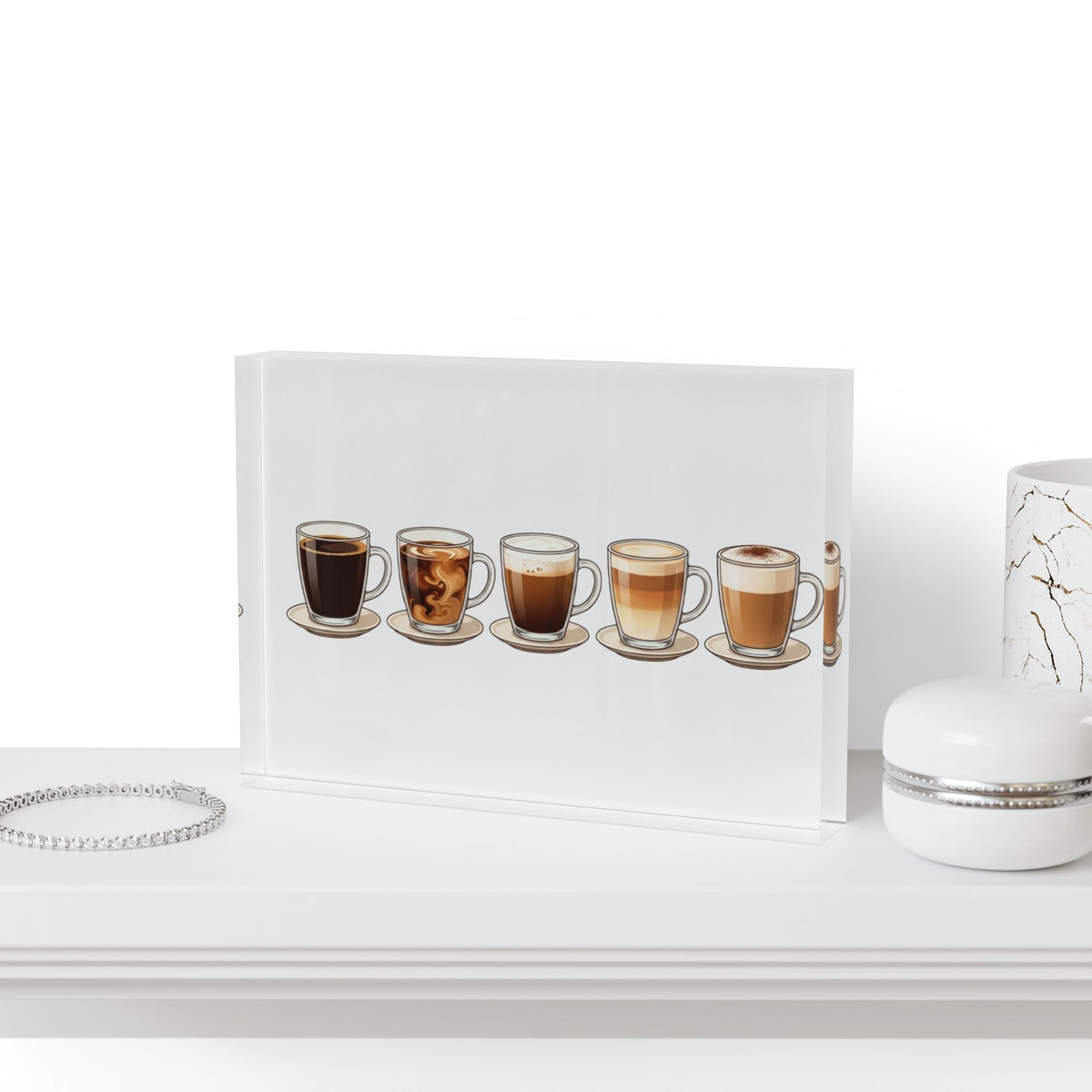 Coffee Flight Photo Block – Illustrated Espresso to Latte Art Display - Dark Sky Outpost