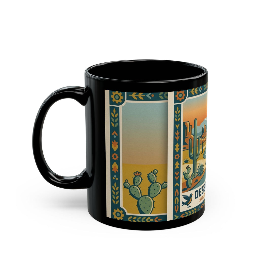 Desert Lands Black Coffee Mug — Southwest USA Scenic Travel Poster Design (11oz, 15oz) - Dark Sky Outpost