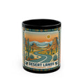 Desert Lands Black Coffee Mug — Southwest USA Scenic Travel Poster Design (11oz, 15oz) - Dark Sky Outpost