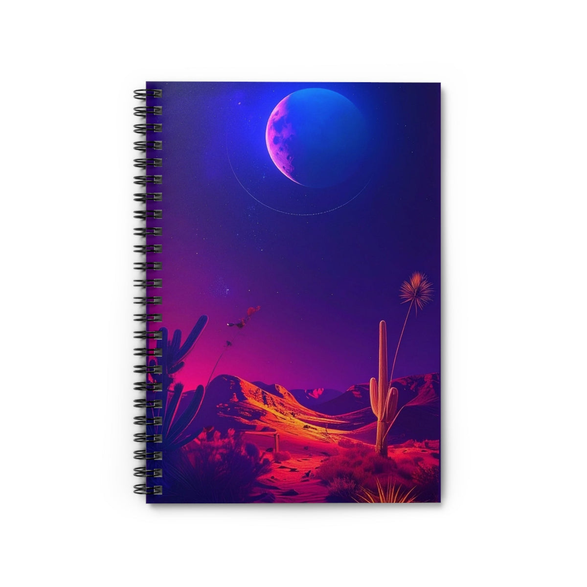 Desert Moon Spiral Notebook — Neon Desert Landscape Ruled Journal - Dark Sky Outpost