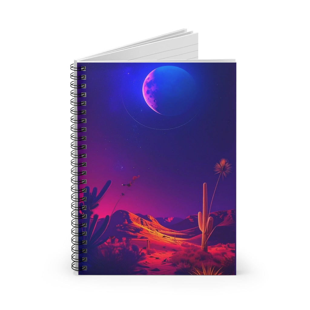 Desert Moon Spiral Notebook — Neon Desert Landscape Ruled Journal - Dark Sky Outpost