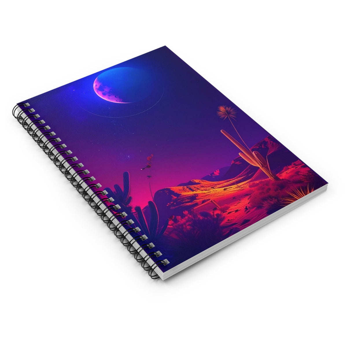 Desert Moon Spiral Notebook — Neon Desert Landscape Ruled Journal - Dark Sky Outpost