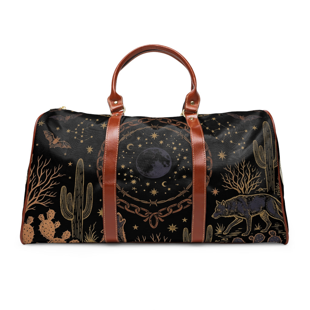 Desert Moon Travel Bag — Waterproof Duffel with Night Sky Coyote Design - Dark Sky Outpost