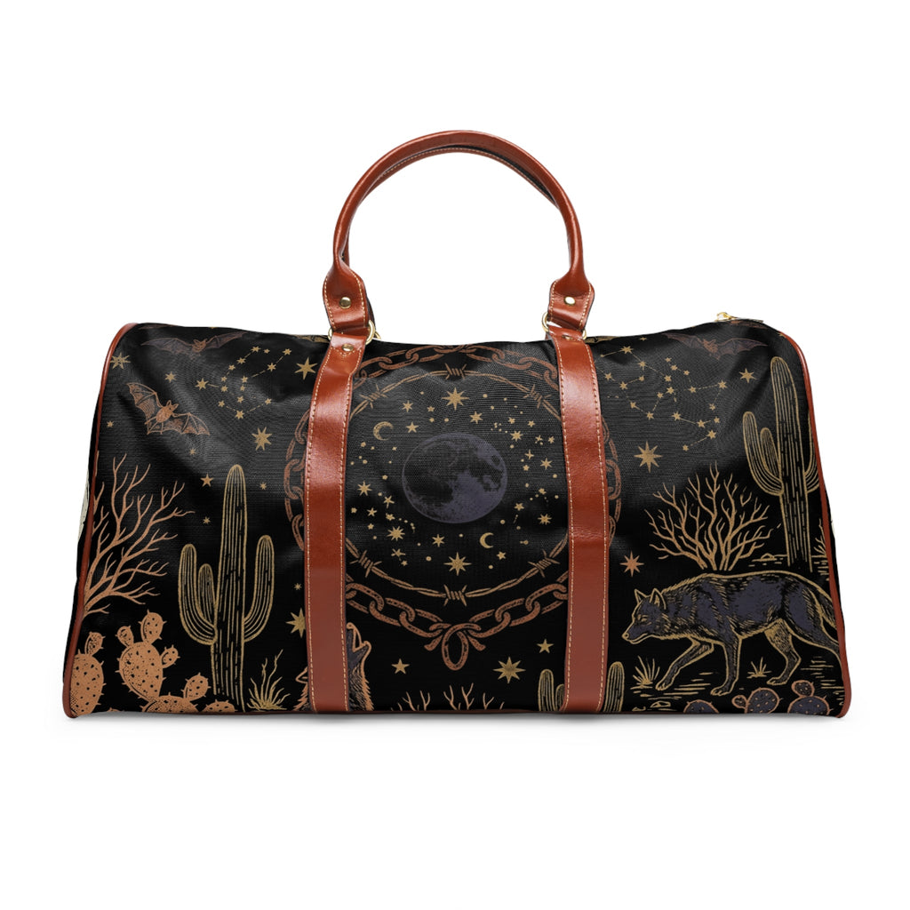 Desert Moon Travel Bag — Waterproof Duffel with Night Sky Coyote Design - Dark Sky Outpost