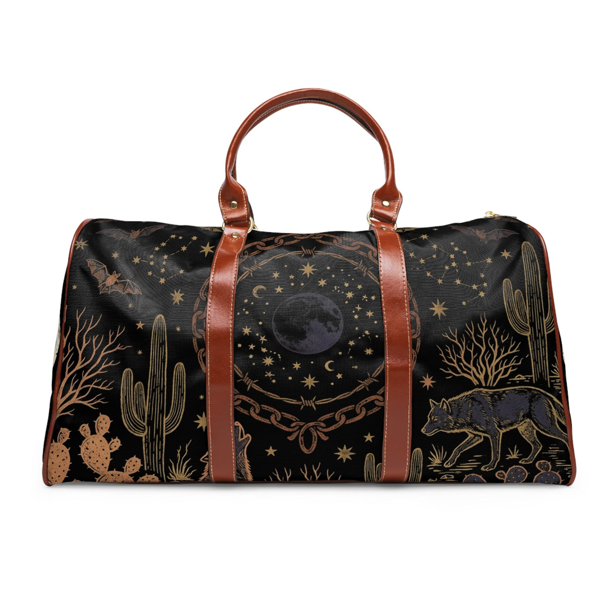 Desert Moon Travel Bag — Waterproof Duffel with Night Sky Coyote Design - Dark Sky Outpost