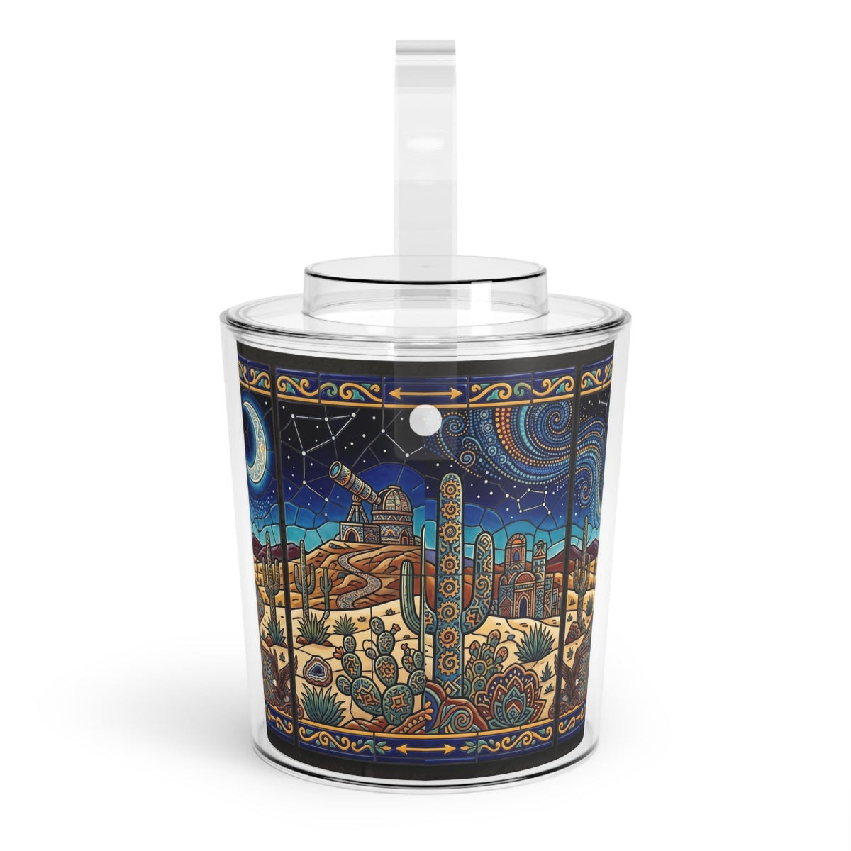Desert Night Ice Bucket with Tongs — Starry Crescent Moon Bar Cooler - Dark Sky Outpost