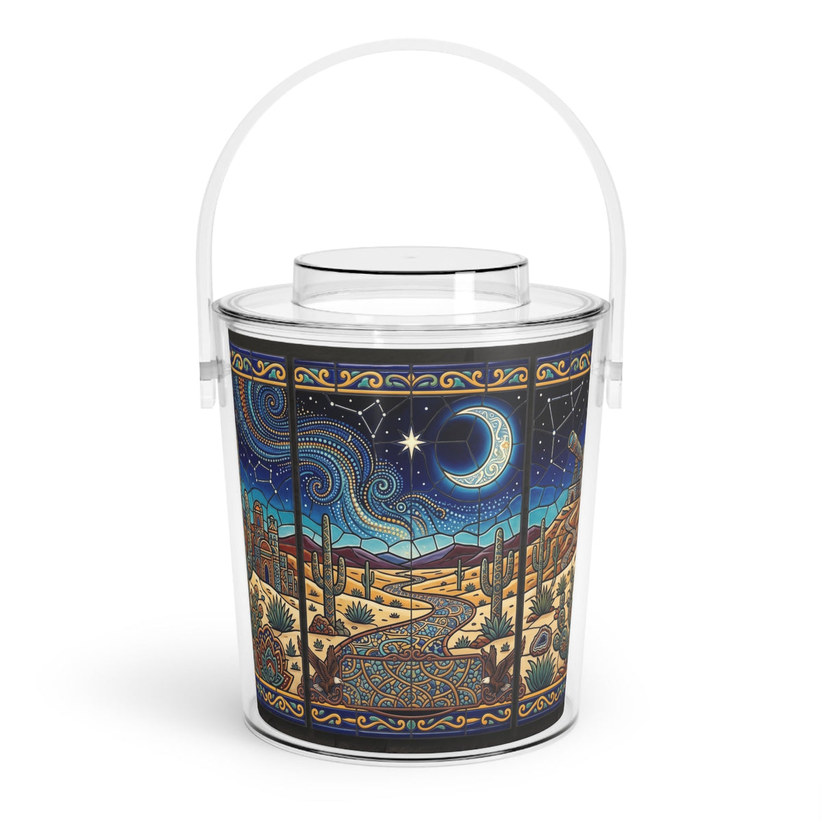 Desert Night Ice Bucket with Tongs — Starry Crescent Moon Bar Cooler - Dark Sky Outpost