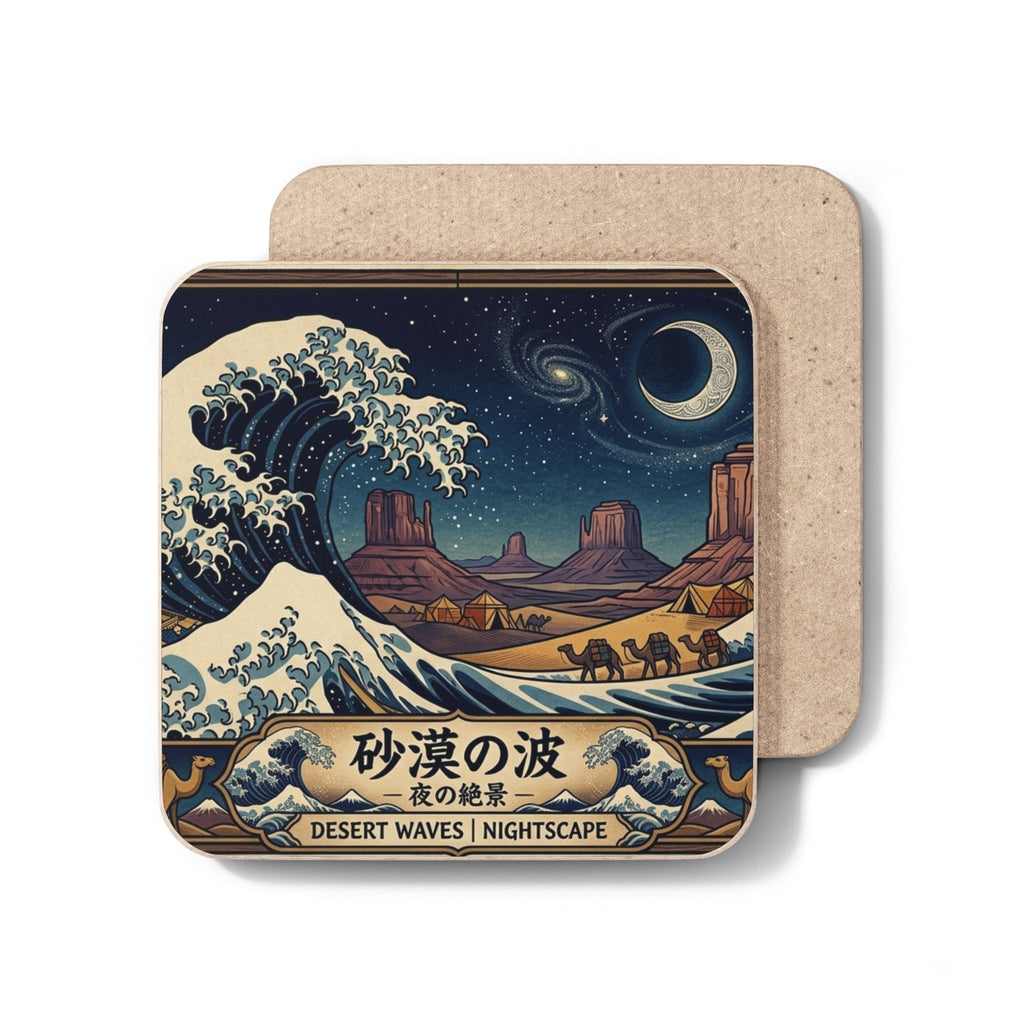 Desert Waves Nightscape Coaster — Japanese Wave x Canyon Night Art - Dark Sky Outpost