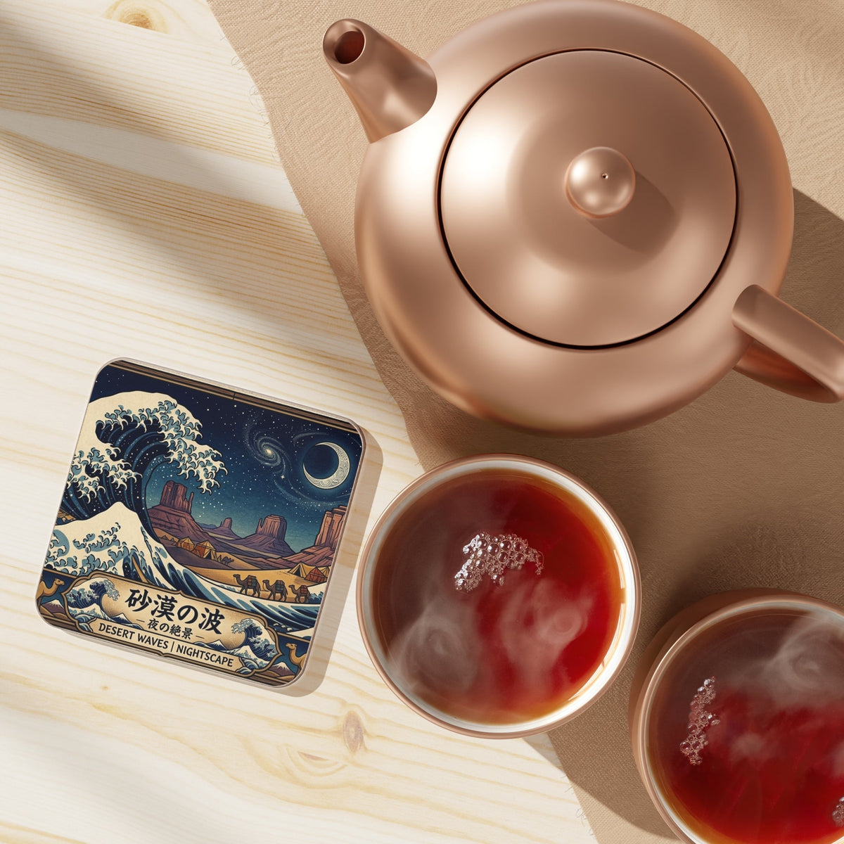 Desert Waves Nightscape Coaster — Japanese Wave x Canyon Night Art - Dark Sky Outpost