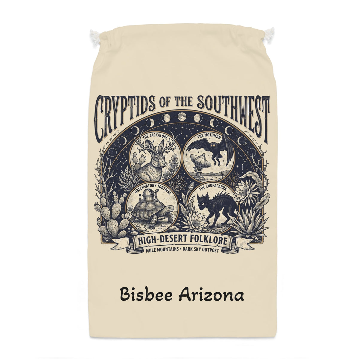 Drawstring Sack — "Cryptids of the Southwest" High-Desert Folklore Storage Bag - Dark Sky Outpost