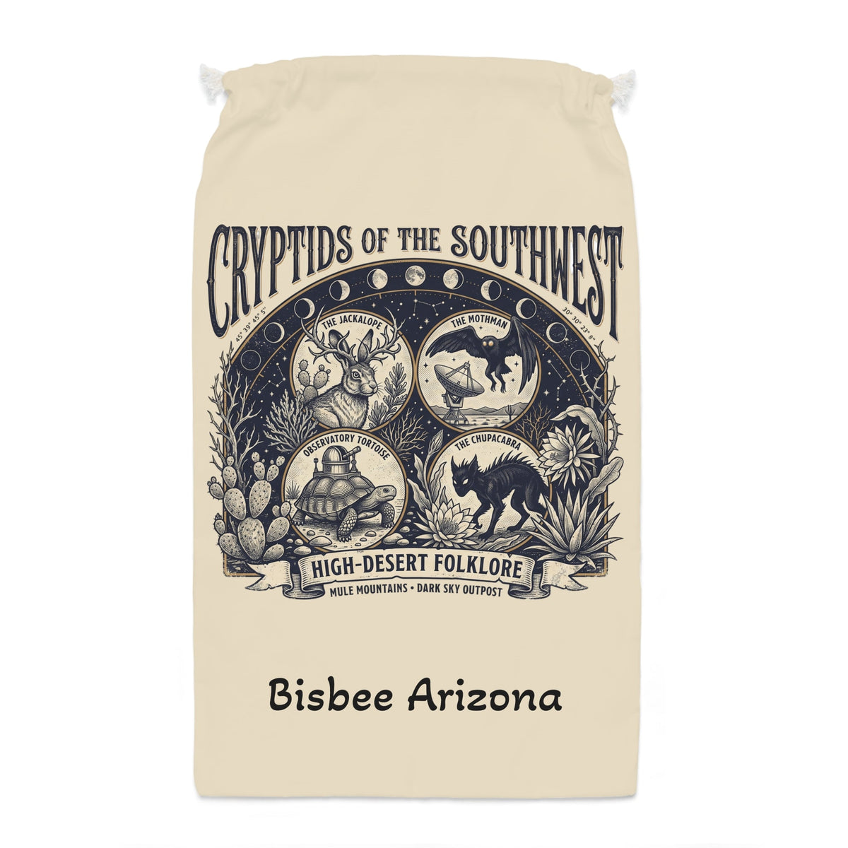 Drawstring Sack — "Cryptids of the Southwest" High-Desert Folklore Storage Bag - Dark Sky Outpost
