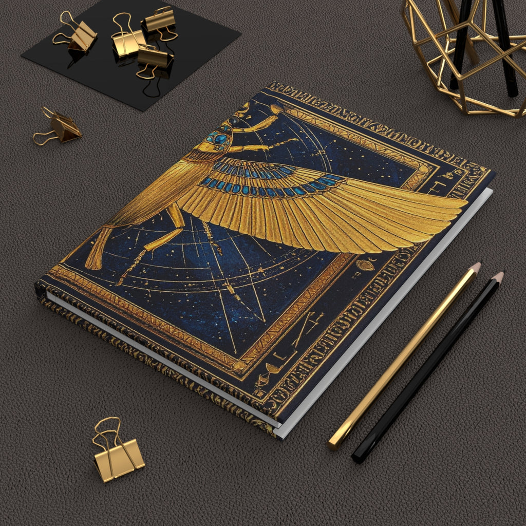 Egyptian Scarab Hardcover Dream Journal — Golden Winged Mythology Lined Notebook - Dark Sky Outpost