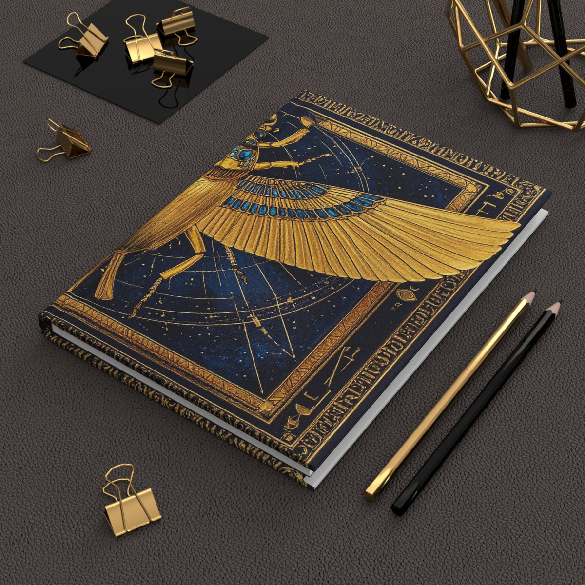 Egyptian Scarab Hardcover Dream Journal — Golden Winged Mythology Lined Notebook - Dark Sky Outpost