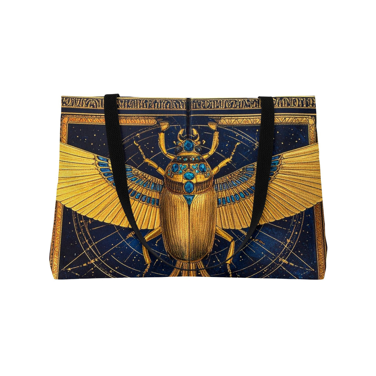 Egyptian Scarab Weekender Tote — Gold Winged Scarab Travel Bag - Dark Sky Outpost
