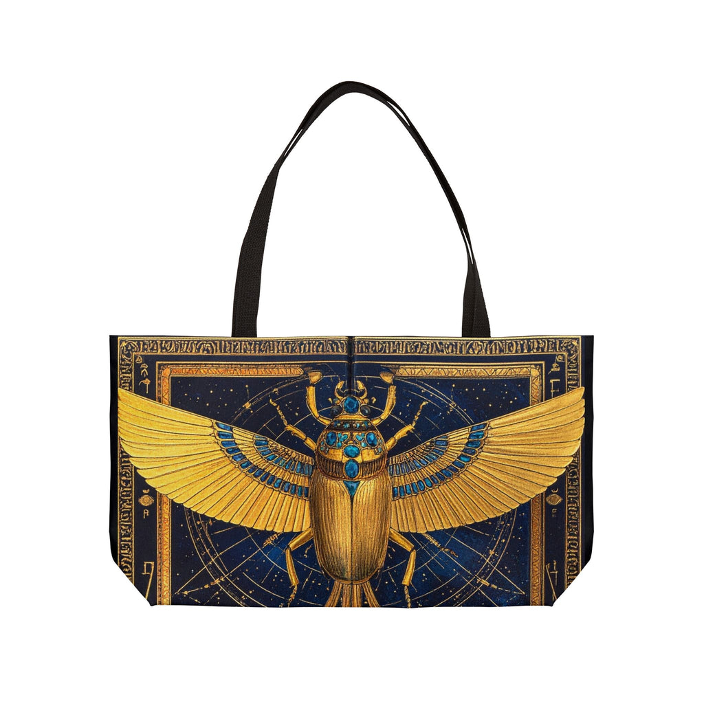 Egyptian Scarab Weekender Tote — Gold Winged Scarab Travel Bag - Dark Sky Outpost