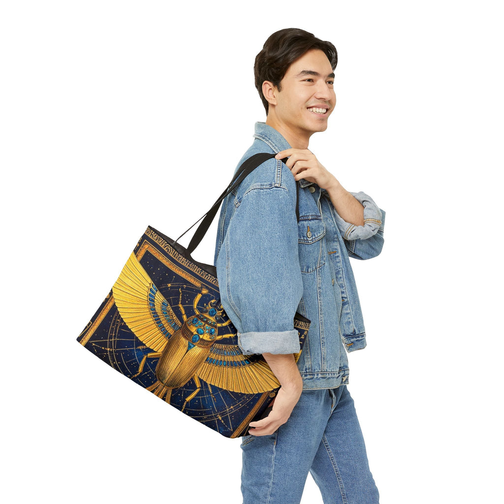 Egyptian Scarab Weekender Tote — Gold Winged Scarab Travel Bag - Dark Sky Outpost