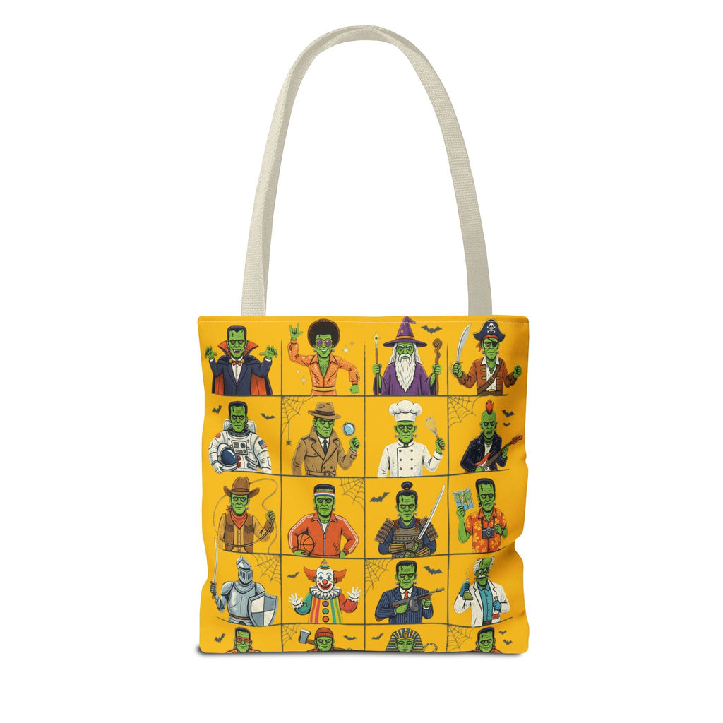 Frankenstein Character Grid Tote Bag — Halloween Monster Costume Portraits AOP - Dark Sky Outpost