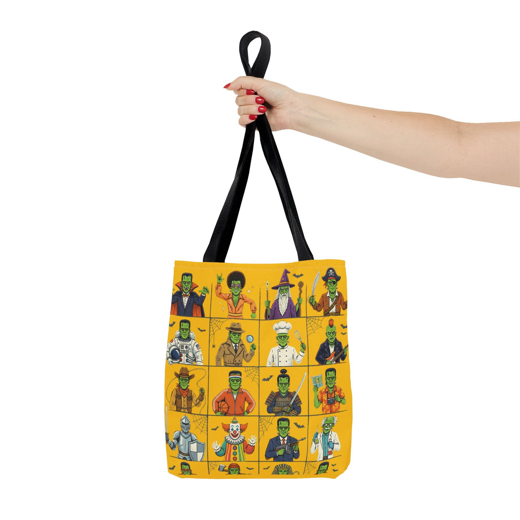 Frankenstein Character Grid Tote Bag — Halloween Monster Costume Portraits AOP - Dark Sky Outpost