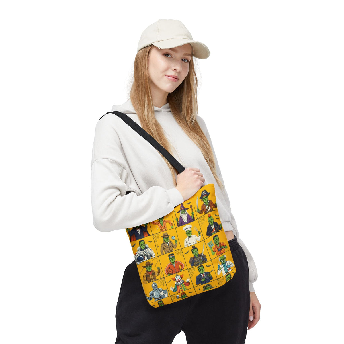 Frankenstein Character Grid Tote Bag — Halloween Monster Costume Portraits AOP - Dark Sky Outpost