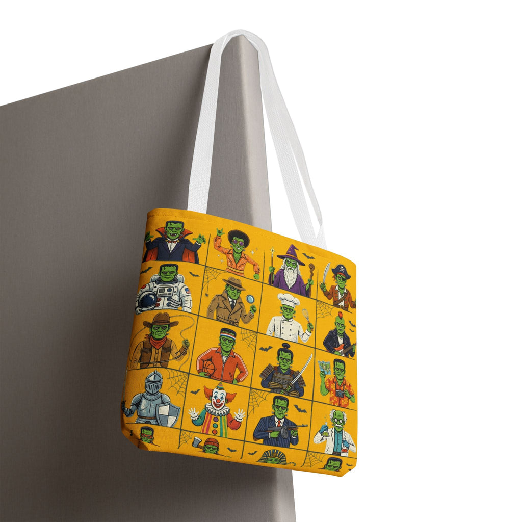 Frankenstein Character Grid Tote Bag — Halloween Monster Costume Portraits AOP - Dark Sky Outpost