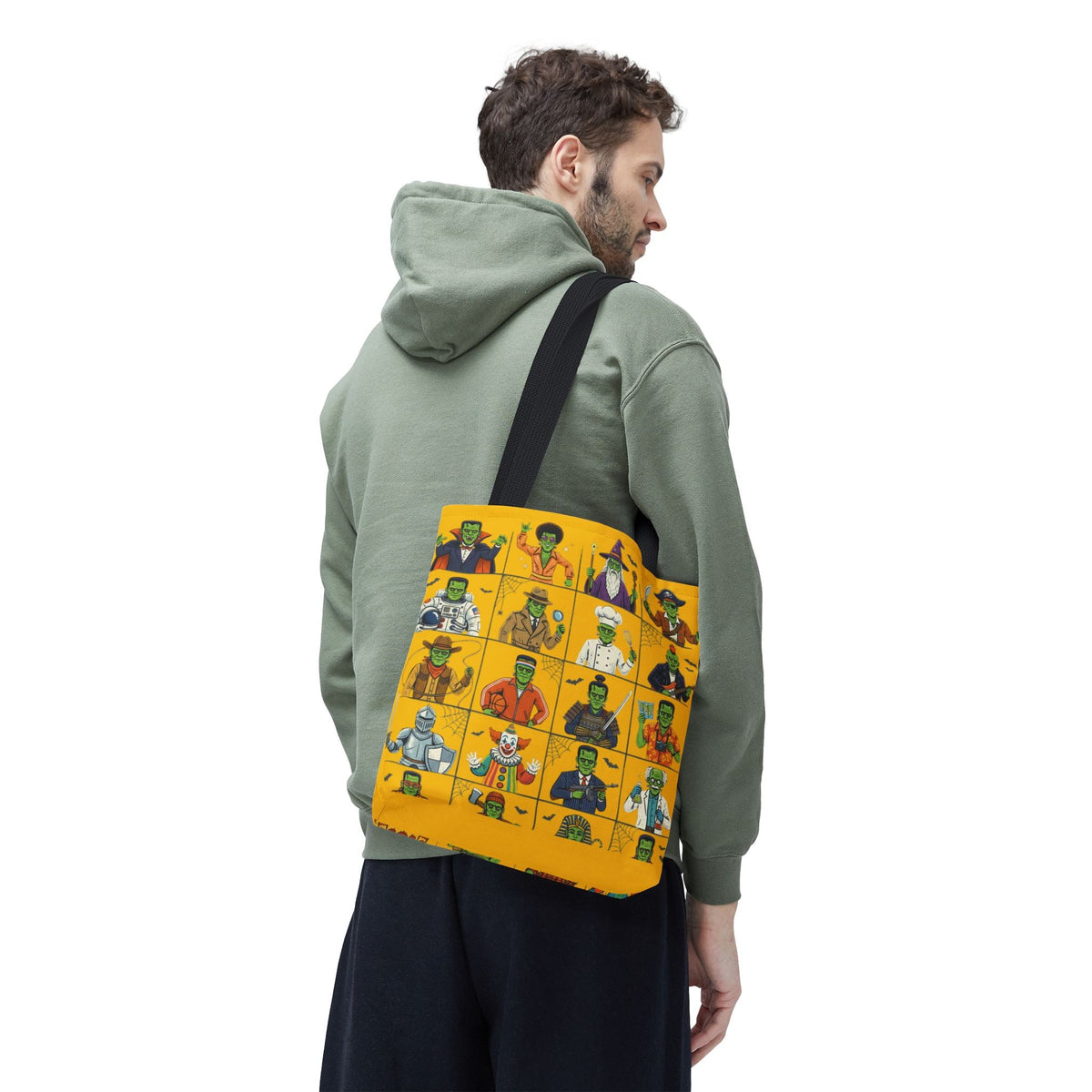 Frankenstein Character Grid Tote Bag — Halloween Monster Costume Portraits AOP - Dark Sky Outpost