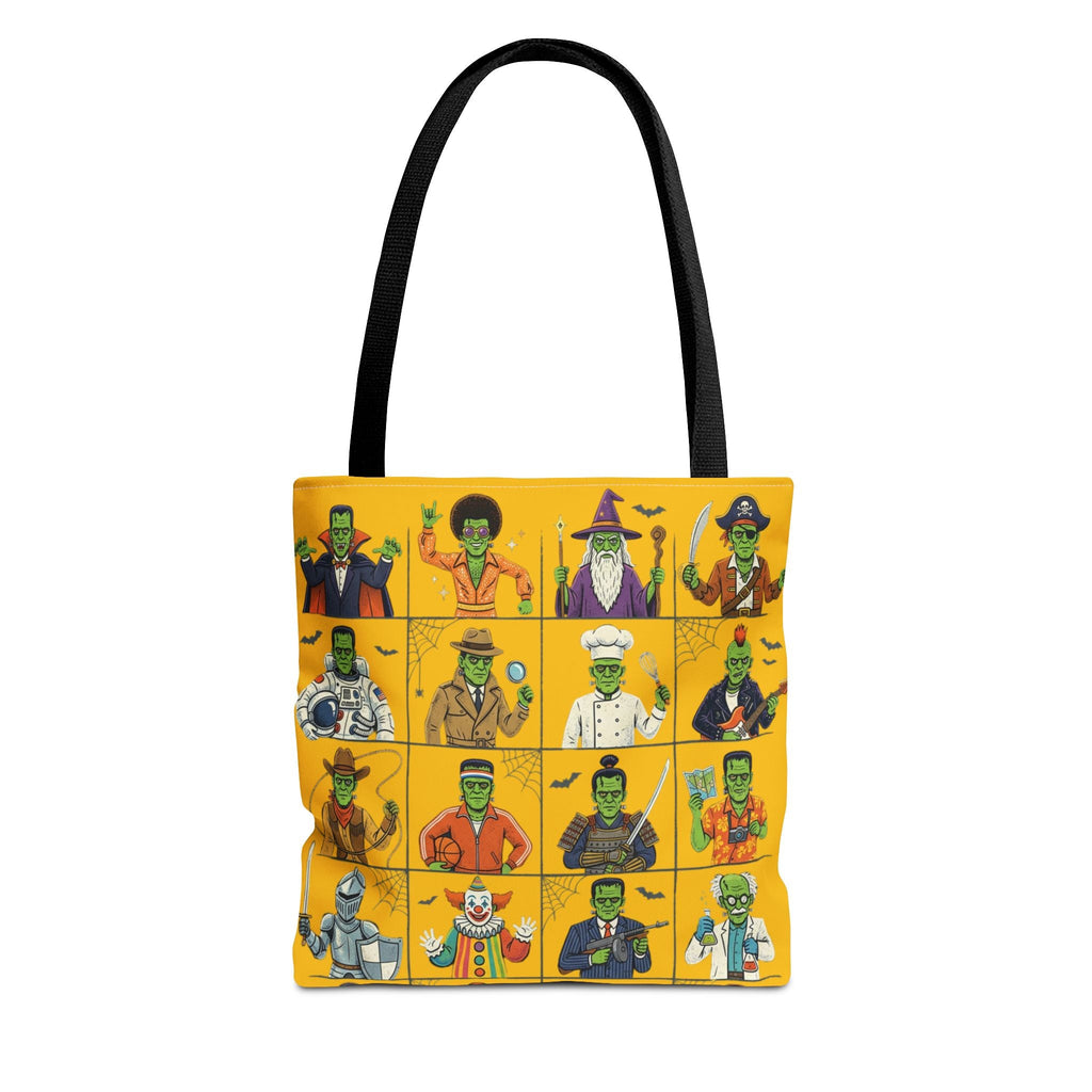 Frankenstein Character Grid Tote Bag — Halloween Monster Costume Portraits AOP - Dark Sky Outpost