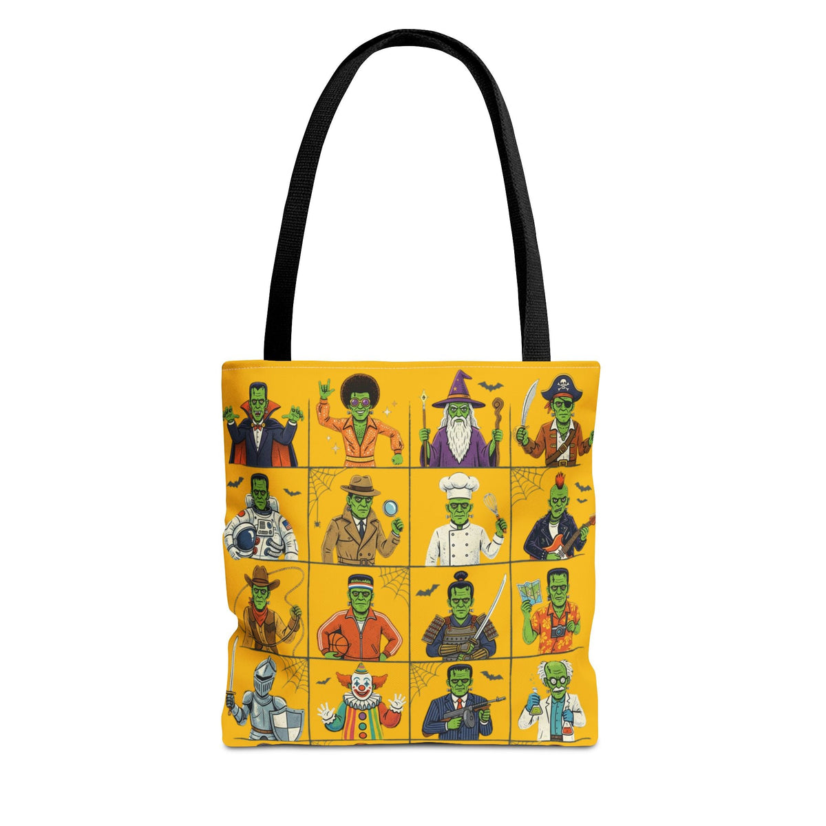 Frankenstein Character Grid Tote Bag — Halloween Monster Costume Portraits AOP - Dark Sky Outpost
